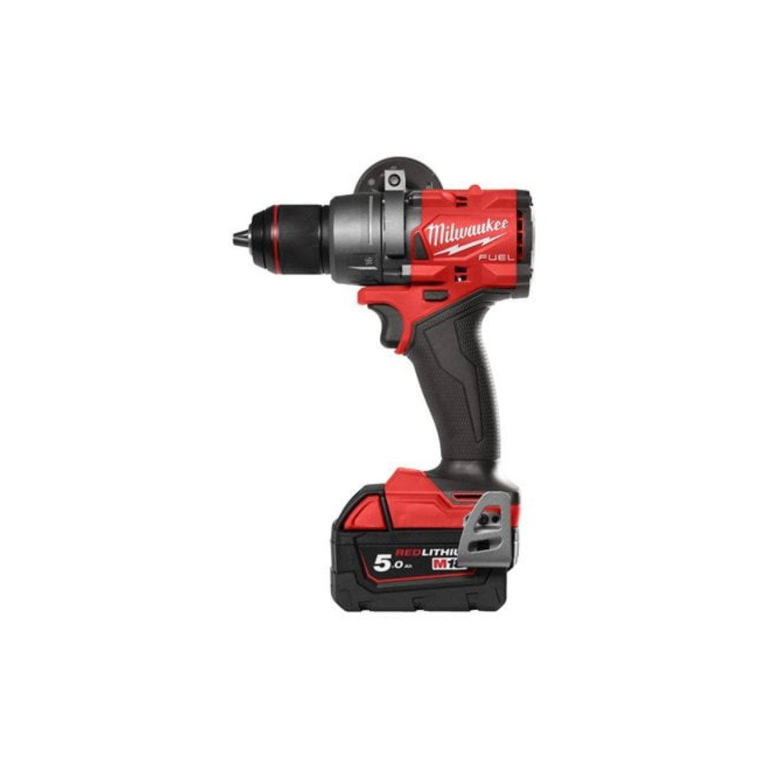 Milwaukee M18 FUEL 18V Cordless Twin Pack – Combi Hammer Drill & Impact Driver with 2×5.0Ah Batteries, Charger & Carry Case