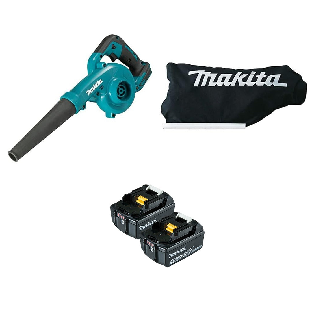 Makita DUB185 18V LXT Cordless Blower with Dust Collection Bag & 2x 5.0Ah Battery Packs
